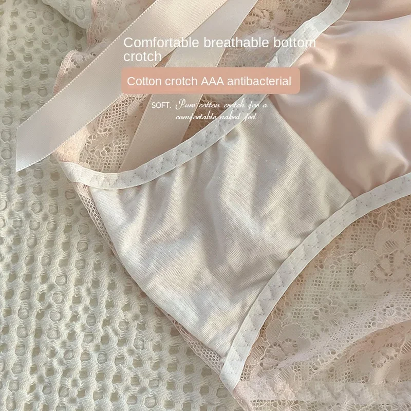 3 قطعة/المجموعة السيدات مثير شبكة سراويل منتصف الخصر سلس الدانتيل الملابس الداخلية ملخصات النمط الياباني فتاة شابة الملابس الداخلية الوردي القوس الملابس الداخلية