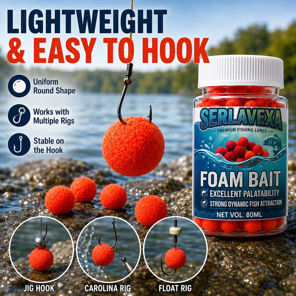 SERLAVEXA  High Visibility Red Foam Fishing Lures 80ml Artificial Floating Bait Easy Hook Carp Bass Gear Tackle Accessories