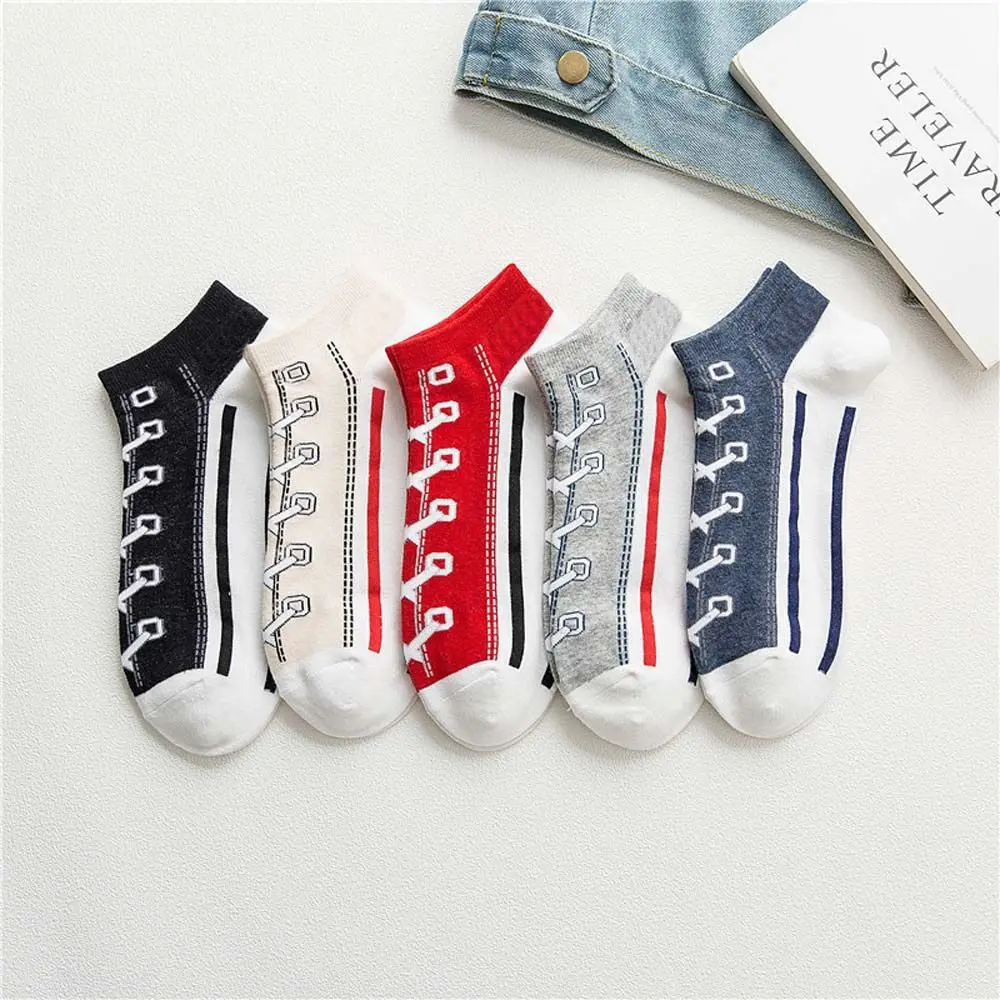 Funny Kawaii Shoe Print Men\'s Short Socks Cotton Fashion Harajuku Hip Hop Cute Fashion Soft Women Boat Socks