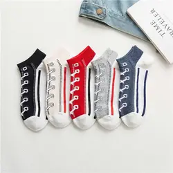 Funny Kawaii Shoe Print Men's Short Socks Cotton Fashion Harajuku Hip Hop Cute Fashion Soft Women Boat Socks