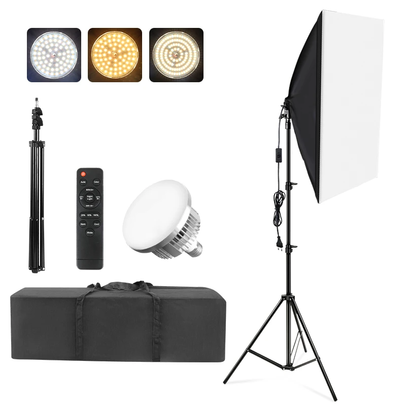 

Softbox Lighting Kit,20x28 Inch Softbox Adjustable Color Temperate With Remote Control 85w Led Buld For Photography Shooting Box
