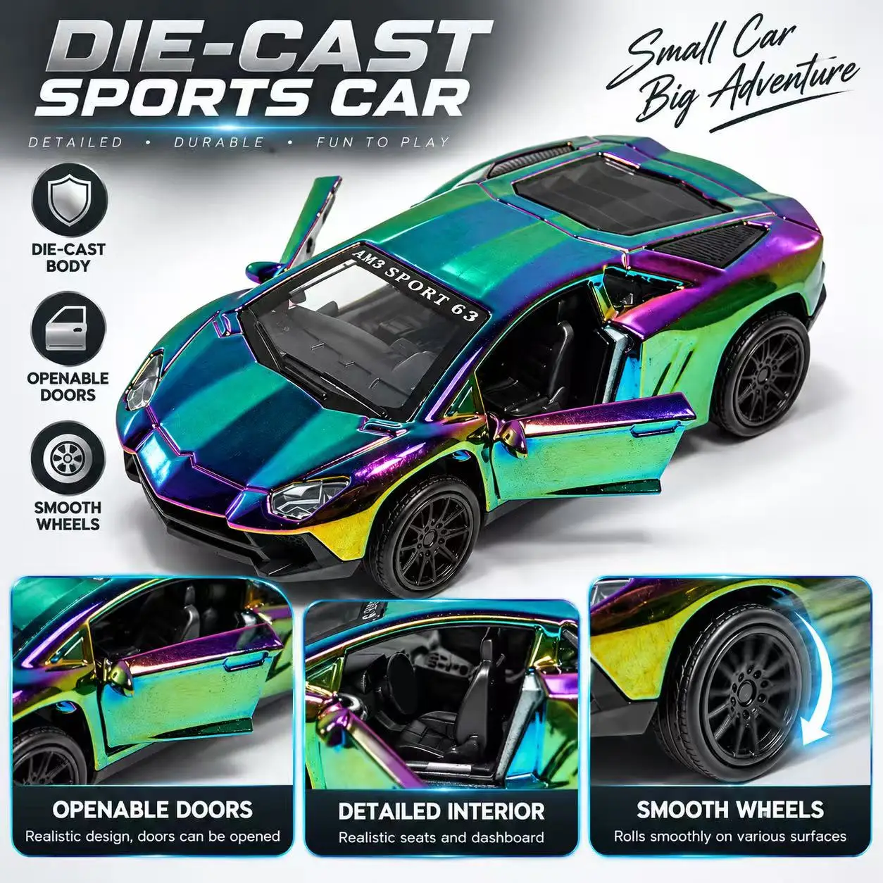 (Corrugated box) 1/43 scale, Super Racing Coupe style toy car, powerful spring, metal casting, the best gift.