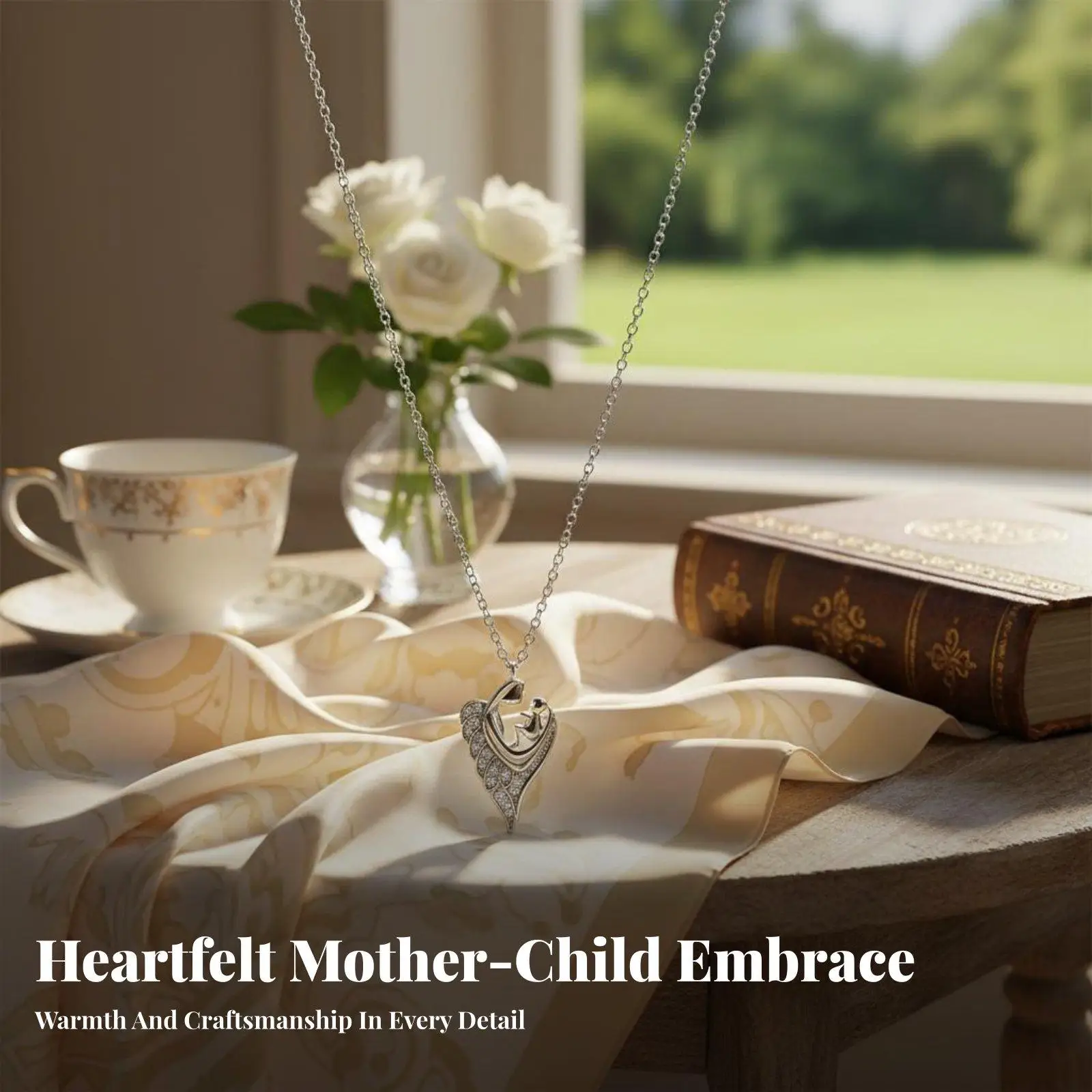 Mother Child Heart Necklace Adjustable Locket Meaningful Gift for Birthdays