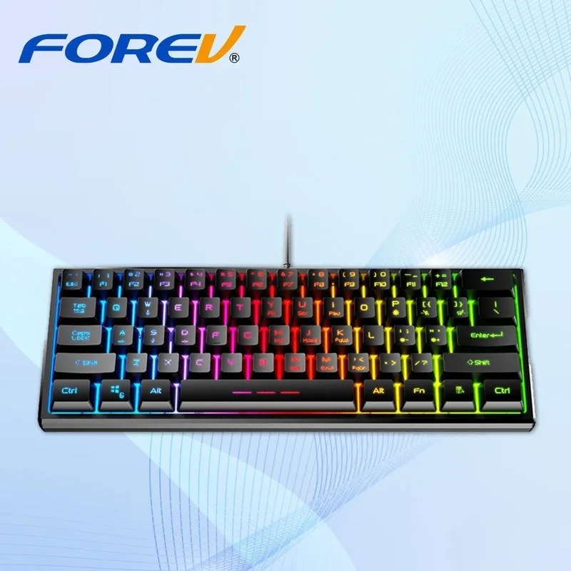 

Bestseller Gaming Keyboard Fv61Wired 61Key Membrane RgbBacklit Ergonomic Streamline Layout Portable For Desktop Pc Sports Gamers