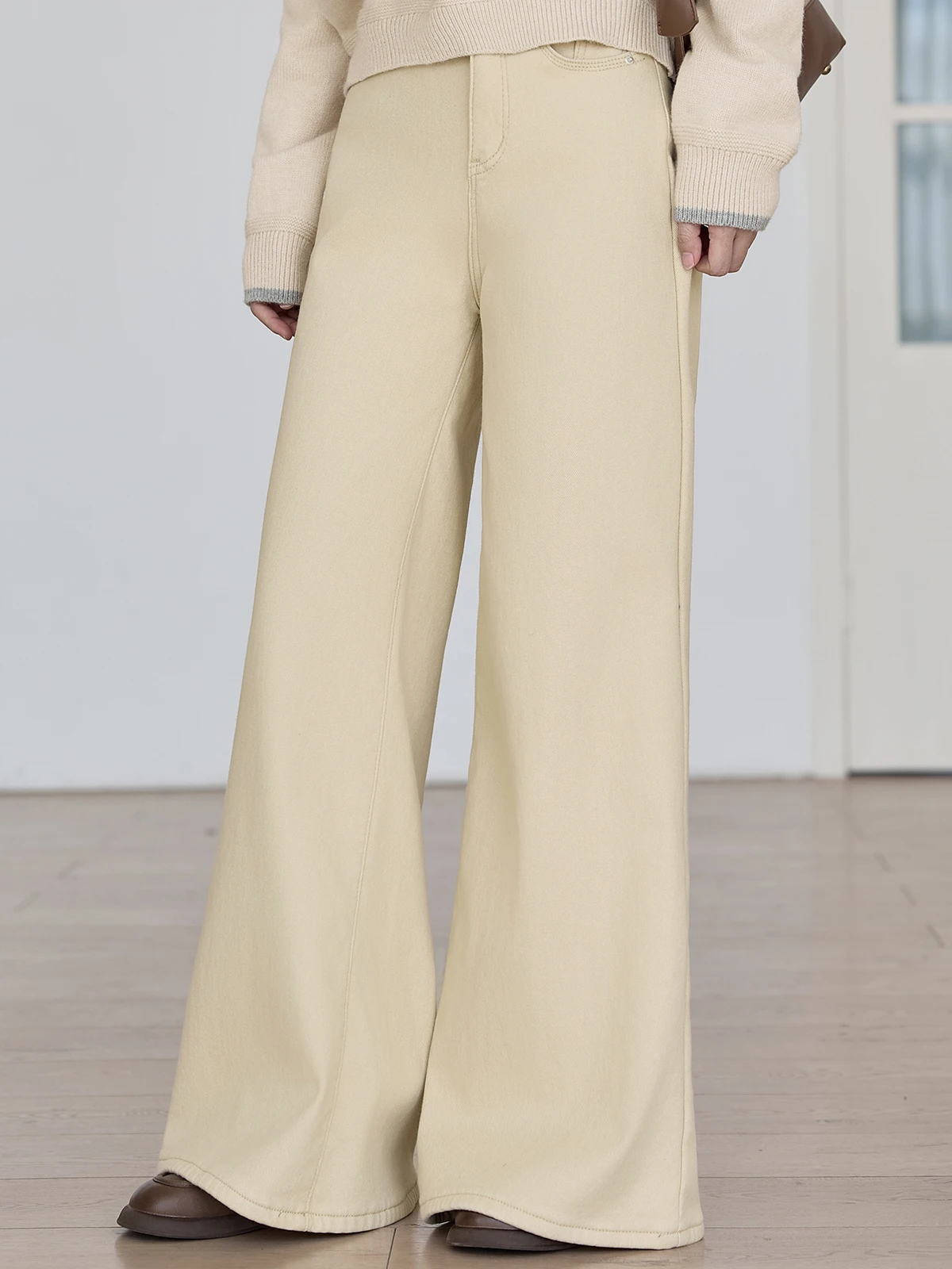 

Khaki Waed High Waist Wide Leg Micro Flare Jeans Women's Winter New Sle Commute Sle Pure Color Everyday Wear