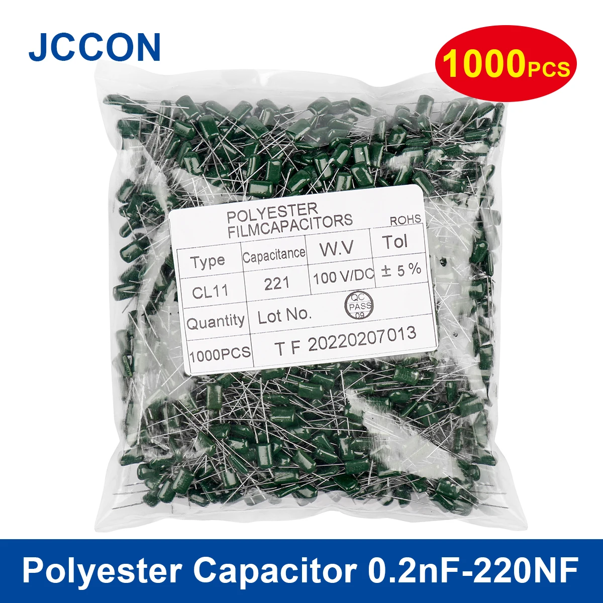 

1000Pcs Metalized Mylar Capacitors 100V Polyester Film Capacitor 0.22nF-470nF 0.22nF 0.68nF 4.7nF 10nF 68nF 2A471J 2A102J 2A152J