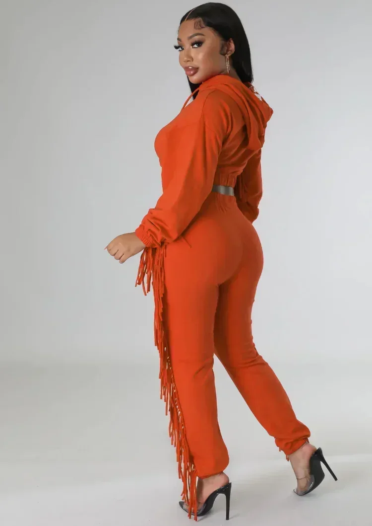 GUWU Elegante Quaste Herbst Zwei Stück Set Langarm Mit Kapuze Hemd + Lange Hosen Solide Sportsuit Passenden Set Casual Frauen trainingsanzug