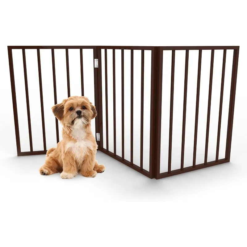 

3-Panel Indoor Foldable Dog Fence for Stairs, Hallways, or Doorways - 54x24-Inch Wood Freestanding Dog Gates