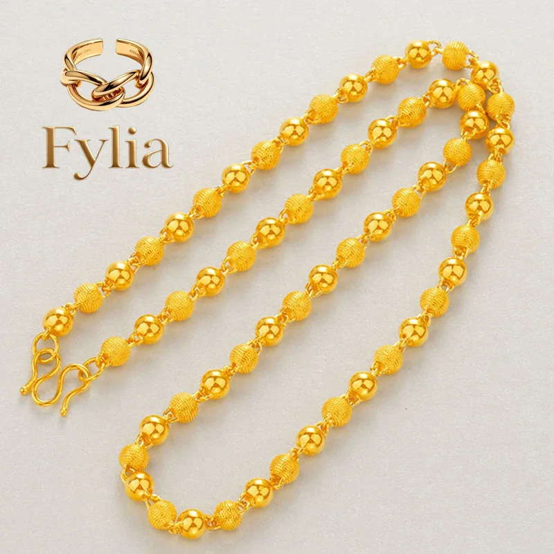 

Fylia Jewelry Fylia Jewelry 9999 24K real gold round bead necklace frosted collarbone chain gold all-matching men's and women