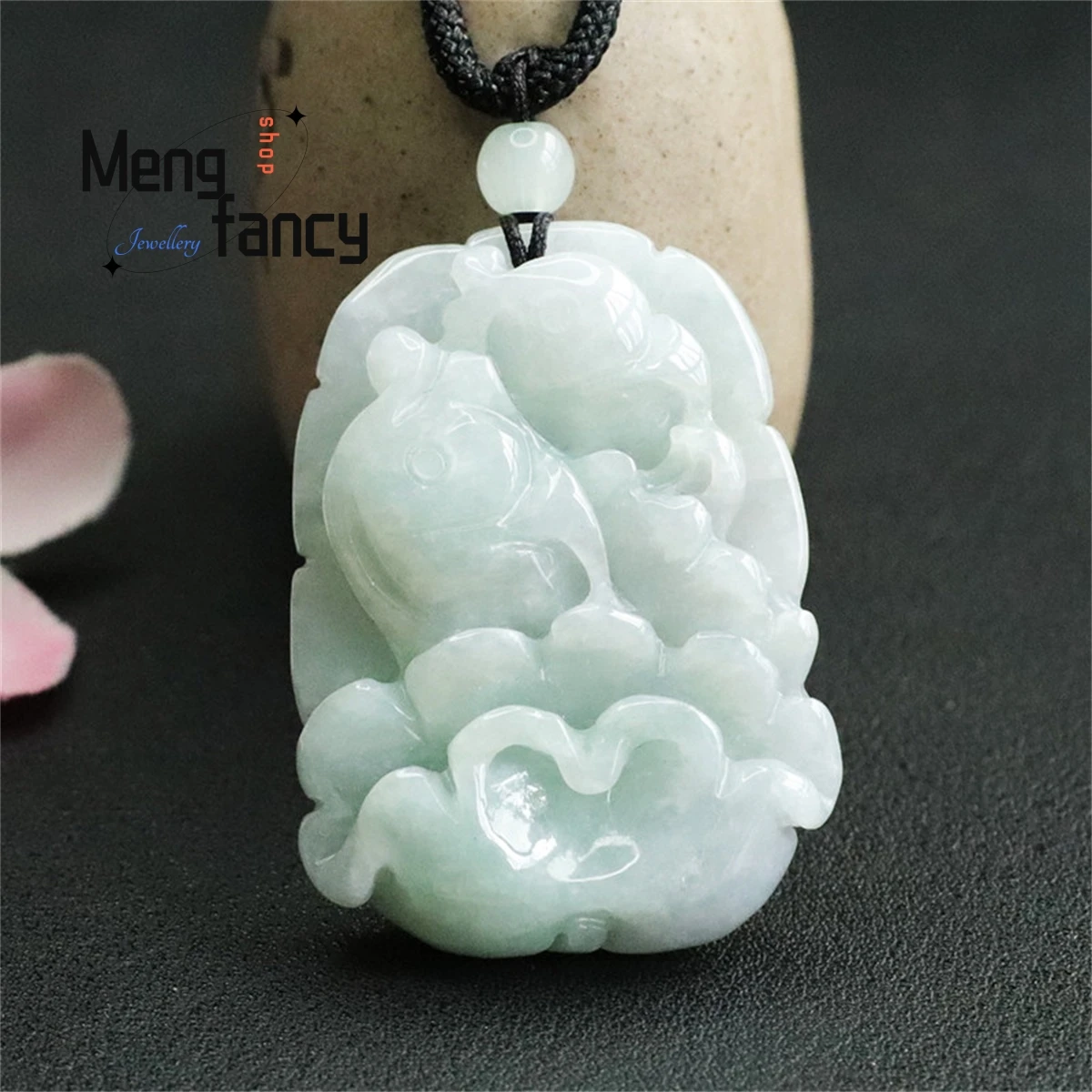 

Natural Myanmar Jadeite Lotus Leaf Fish Pendant Simple Generous Personality Charm Fashion Men Women Jewelry Holiday Gift Mascot