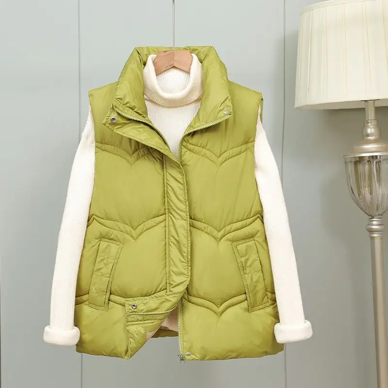 

2025 Autumn Winter Korean Short Ladies Short Cotton Vest Coat Hooded Stand-up Collar Women's Cotton-padded Waistcoat Jacket