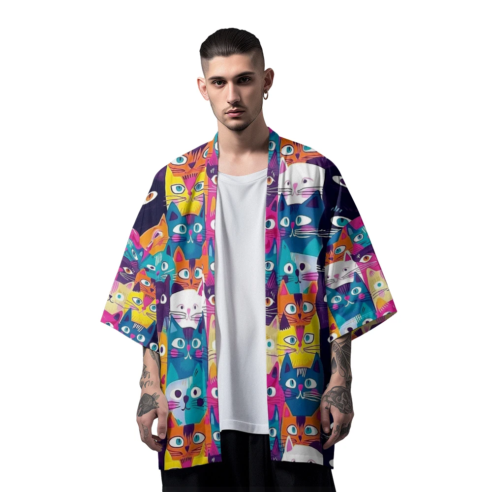 Classic Chinese Style Design Sense of National Tide Anime Multi-pattern Color Toga Men's Fashion Casual Kimono Men's Tops