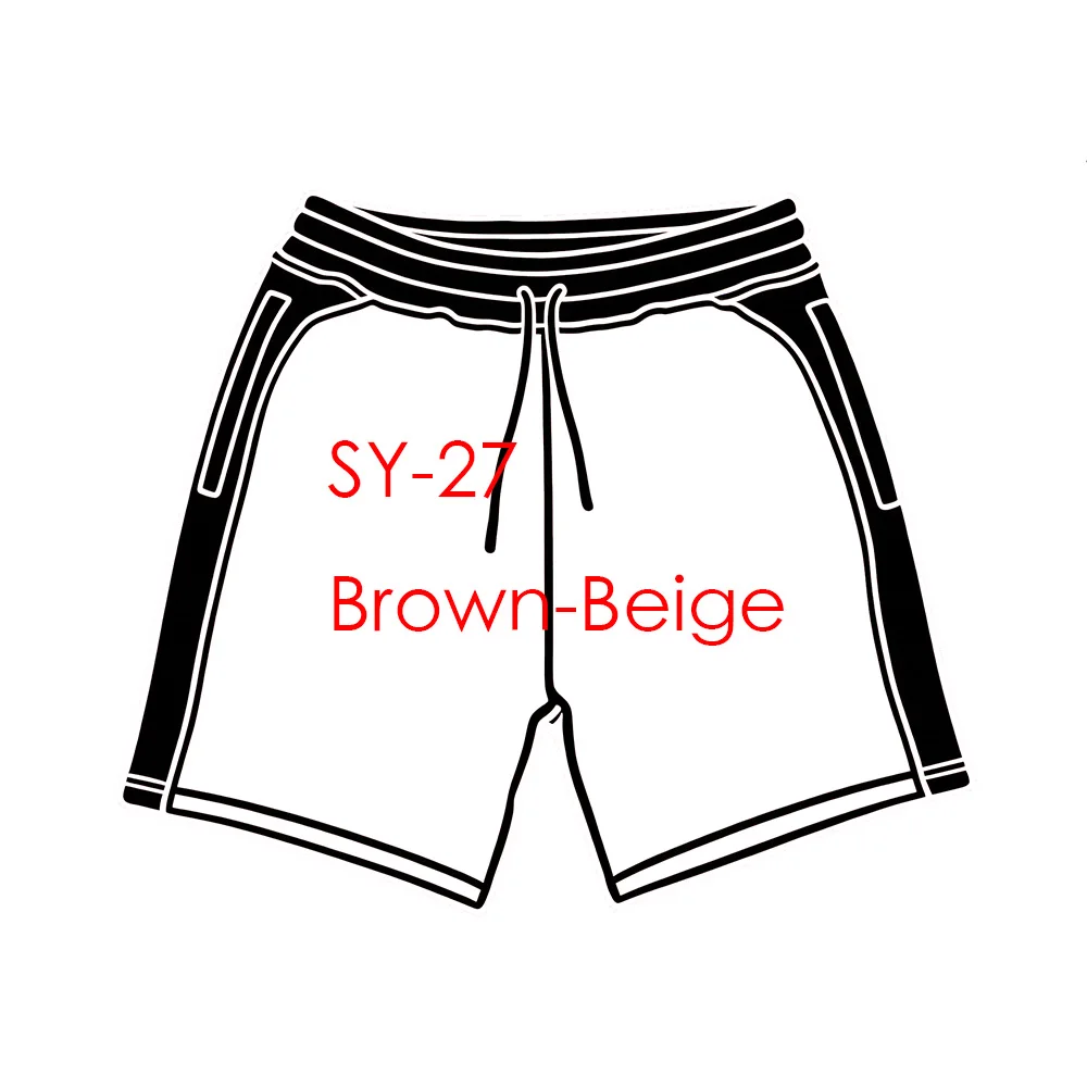 

SY-27 Cotton Jogger Shorts for Men Gym Running Pants Hoodie Tracksuit Brown Patchwork Shorts with Embedded Strips
