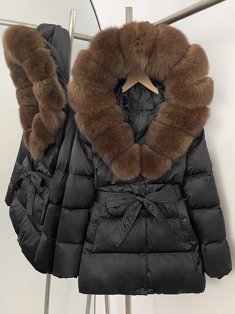 OFTBUY Winter 90% Duck Down Jacket Women Luxury Large Natural Silver Fox Fur Hooded Thick Warm Female Parkas Waterproof