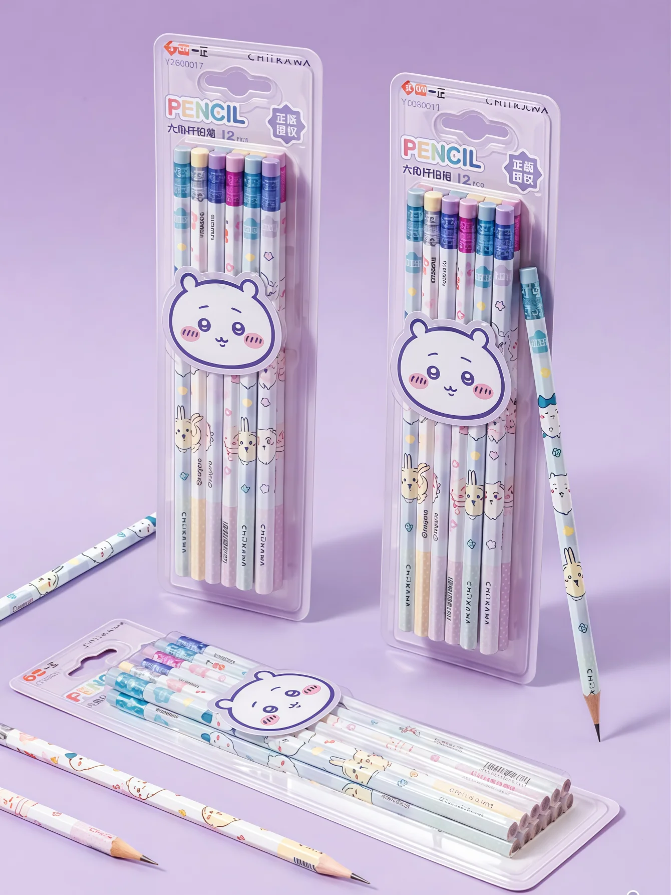 12-Piece Set of Jiikawa Cartoon Hexagonal Hb Pencils, Medium Hardness, Non-Slip Grip, Suitable for Children and Elementary School Students for Writing and Drawing, Wooden Pencils, Stationery Set