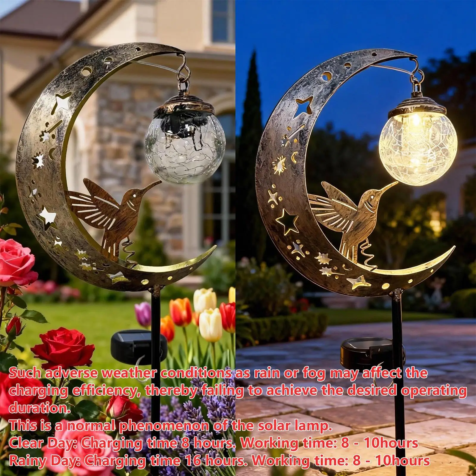 

Hummingbird Moon Solar Lights Decorative Moon Hummingbird Waterproof Path Lamps Solar Lights Outdoor Figurines For Yard Patio