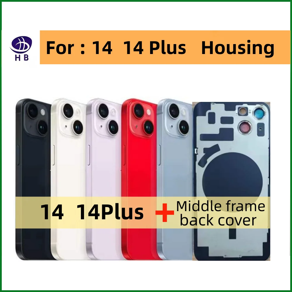 Back Housing Battery Cover For iPhone 14 14 Plus +Back Glass+Middle Frame Chassis+with Side Buttons+SIM Tray+Tools 14 Back Cover