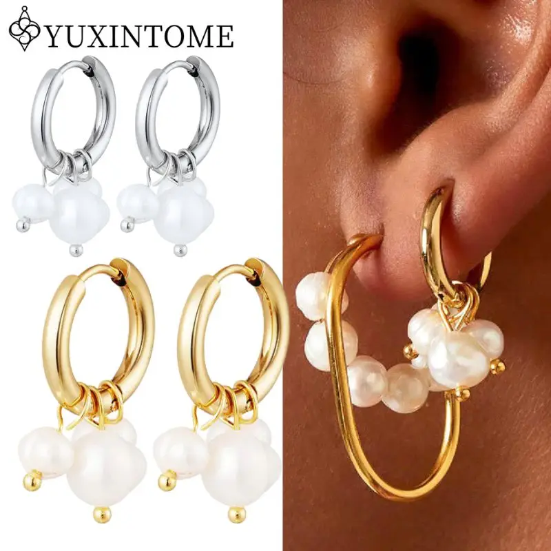 

New 925 Silver Needle Simulation Pearl Pendant Hoop Earrings For Women retro Temperament Earrings Fashion Party Jewelry gifts