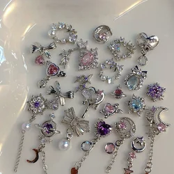 5Pcs Silver Series Color Preserving Sailor Moon Zircon Nail Jewelry Magic Wand Manicure Pendant Nail Enhancement Ornament