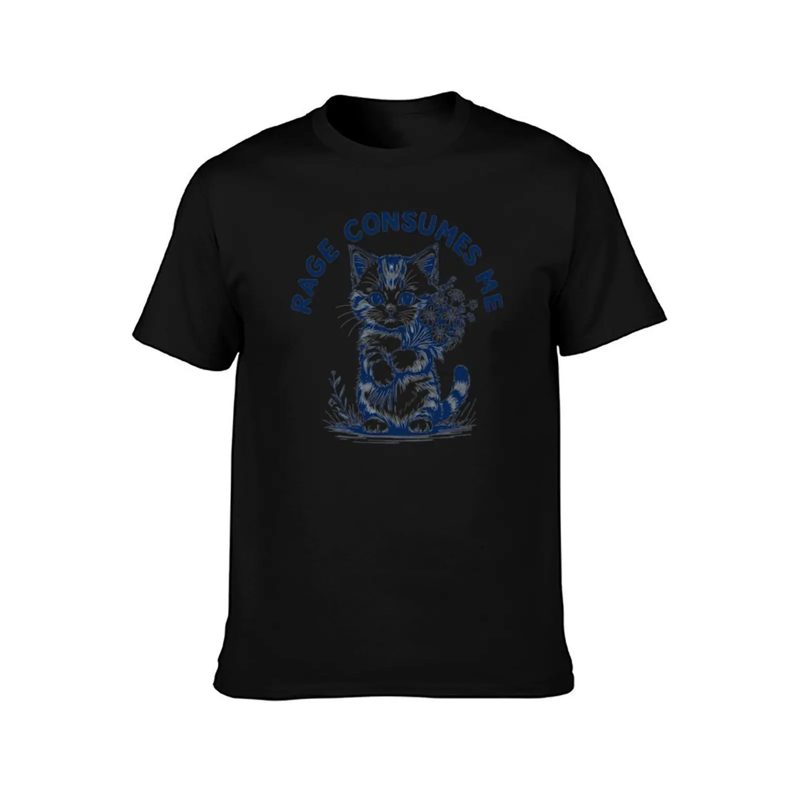 Rage Consumes Me Funny Cat Floral T-Shirt, Summer Casual Cotton Tee, Oversized Streetwear Tops, Vintage Graphic Print