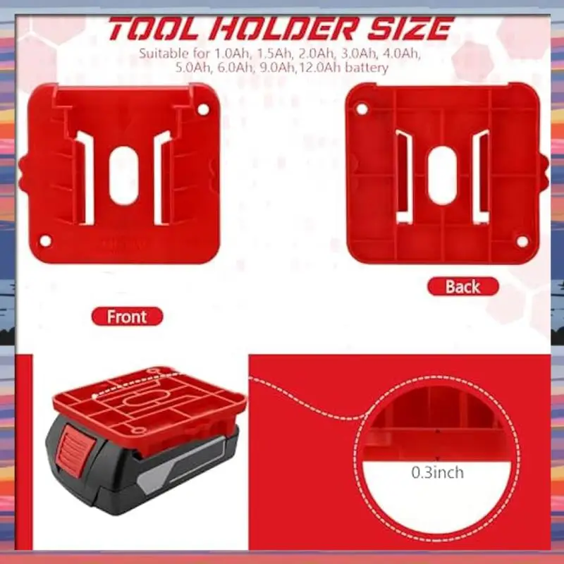 AFBC 10Pcs Battery Base And Tool Battery Holder Wall Mount Batteries Storage Battery Mounts Dock Holder For Power Tool-Red