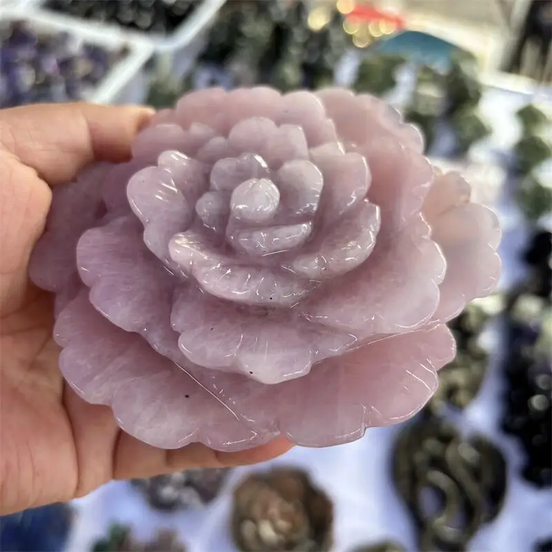 1PCS Natural Rose Quartz Flower Carving Pink Crystal Healing Reiki Stone Home Decoration Ornaments Gift