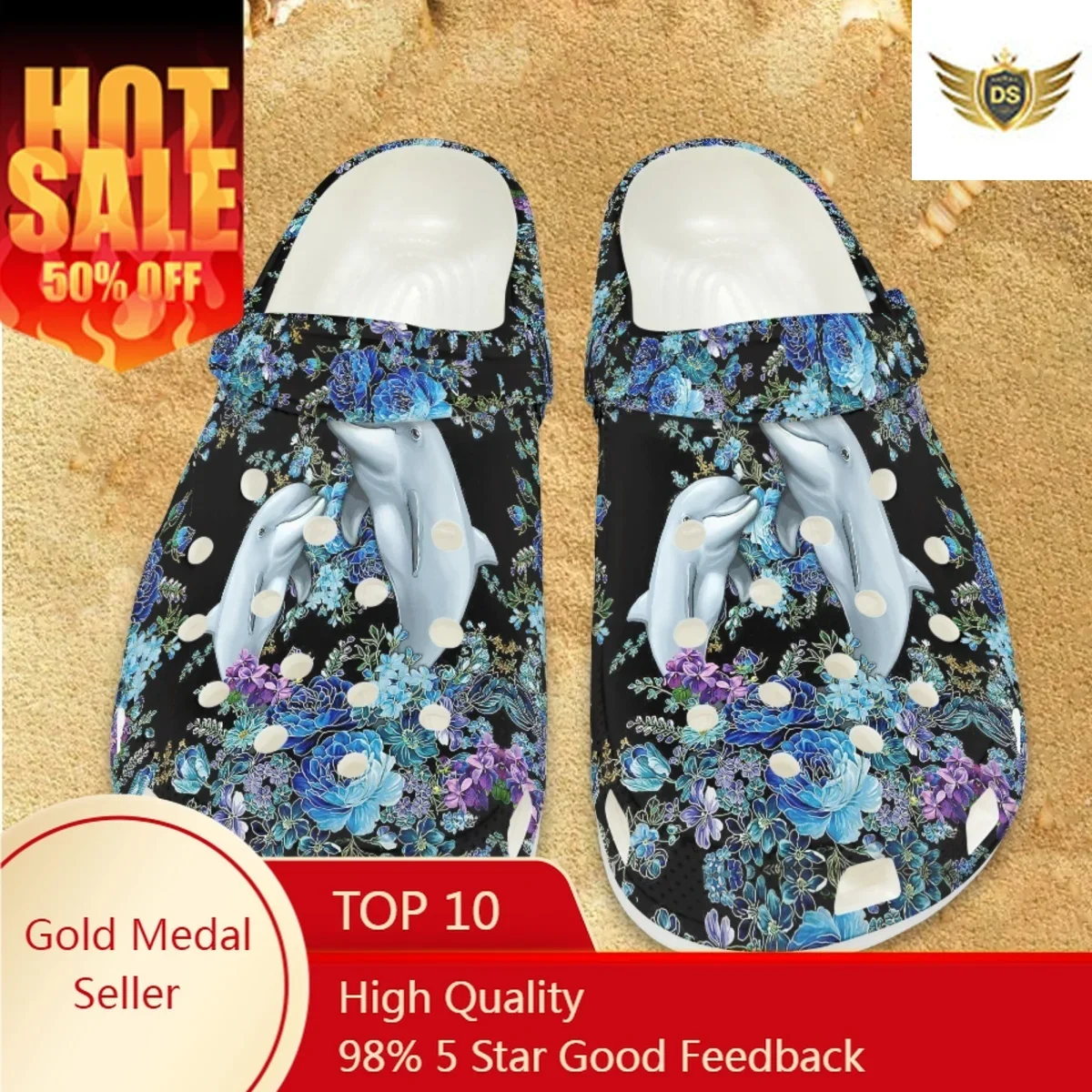 

Designer Rose Dolphin Casual Sandals Women Lightweight Non-slip Bathroom Shower Slippers Comfortable Heel Strap Slides