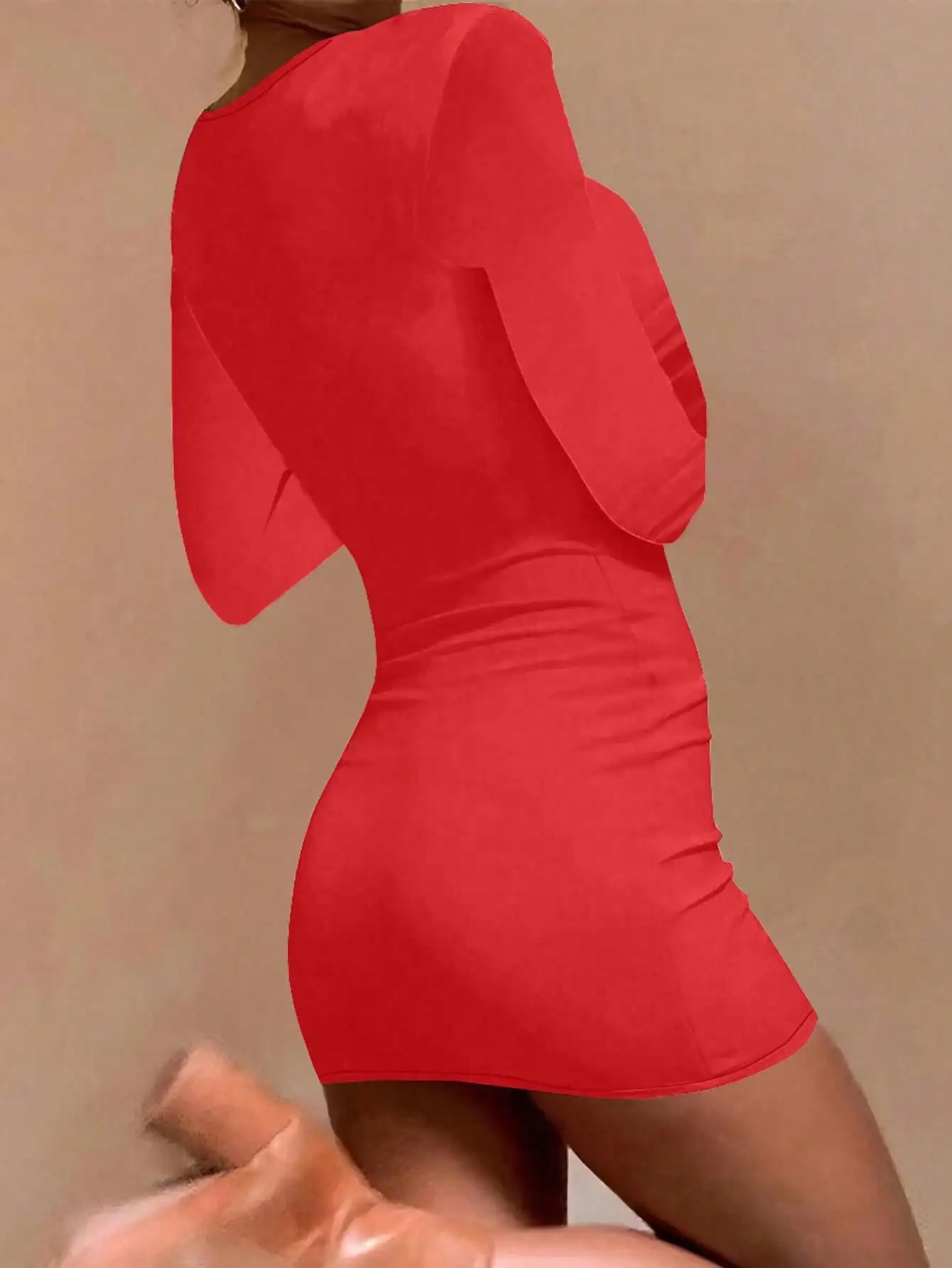 Mini robe t-shirt décontractée à manches longues et col carré pour femme, automne