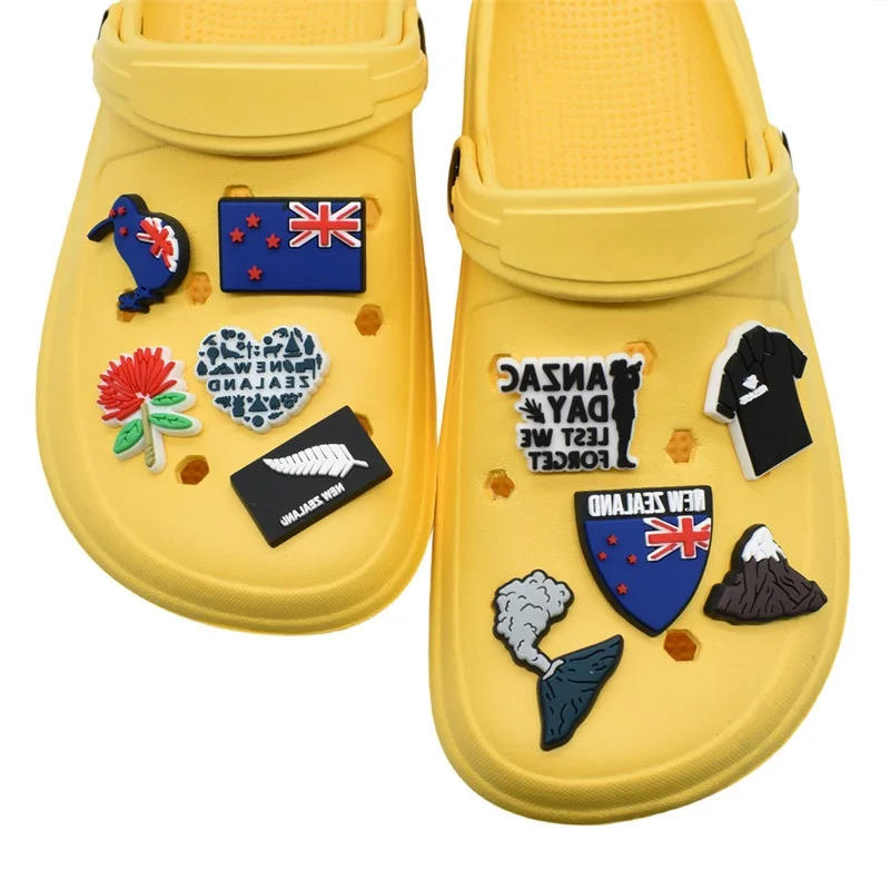

Sealand themed shoes with clog bags, bubble skates, sandals, birdflowers, volcanic patterns, PVC shoes decorated with clog buckl