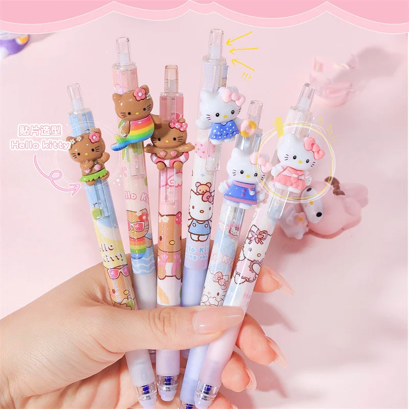 36pcs/lot Sanrio Kawaii Kitty Erasable Press Gel Pen Cute 0.5mm Blue Ink Signature Pens Promotional Gift Office School Supply