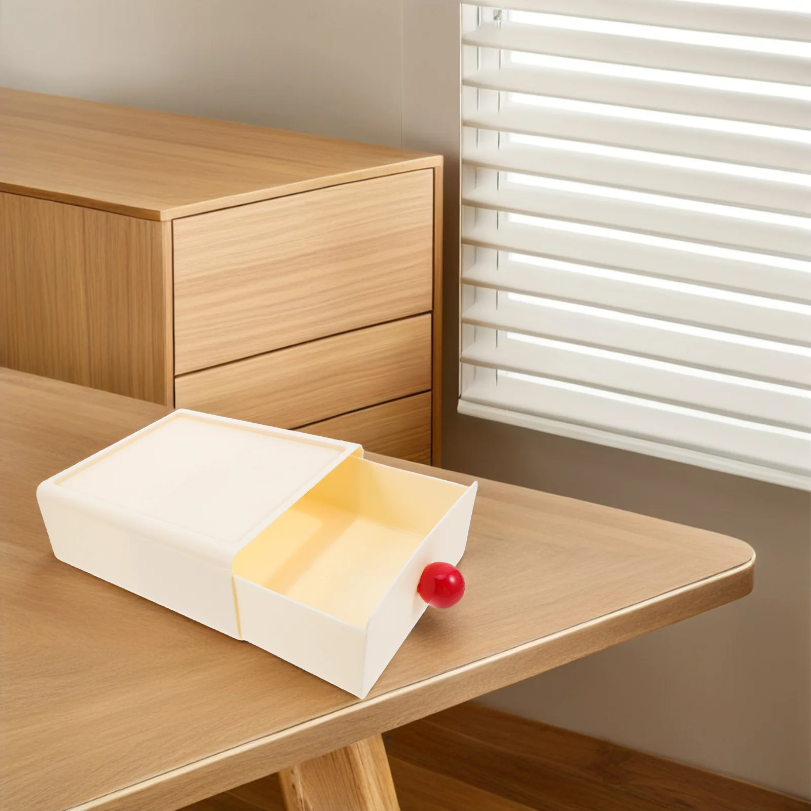 

2 Pcs Drawer Storage Box Capacity Stackable Boxes Desktop Organiser Tray Beige Case Organisation Office
