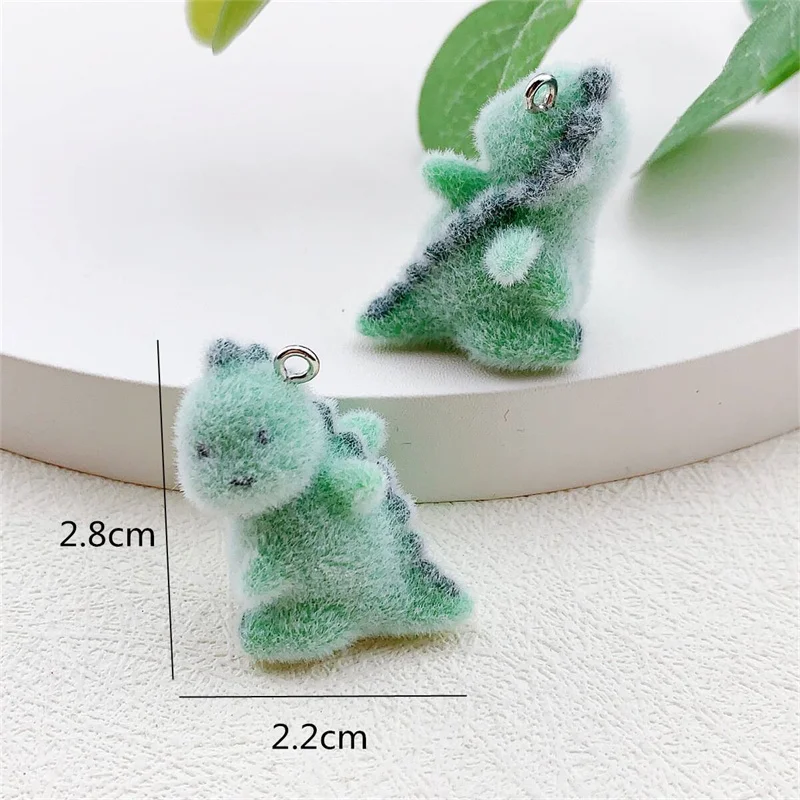 2pcs 3D Dinosaur Flocking Charms Cute Cartoon Animal Ornament Pendant Earring Keychain Accessories For DIY Crafts Jewelry Make