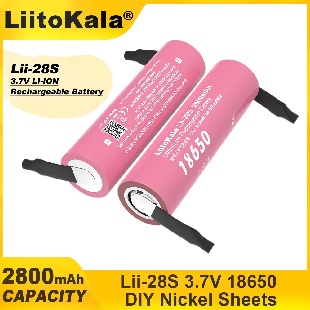 Liitokala-電動工具用充電式リチウム電池,Lii-28S,DIY, 18650, 3.7v,2800mah,13a電源,新品,6個