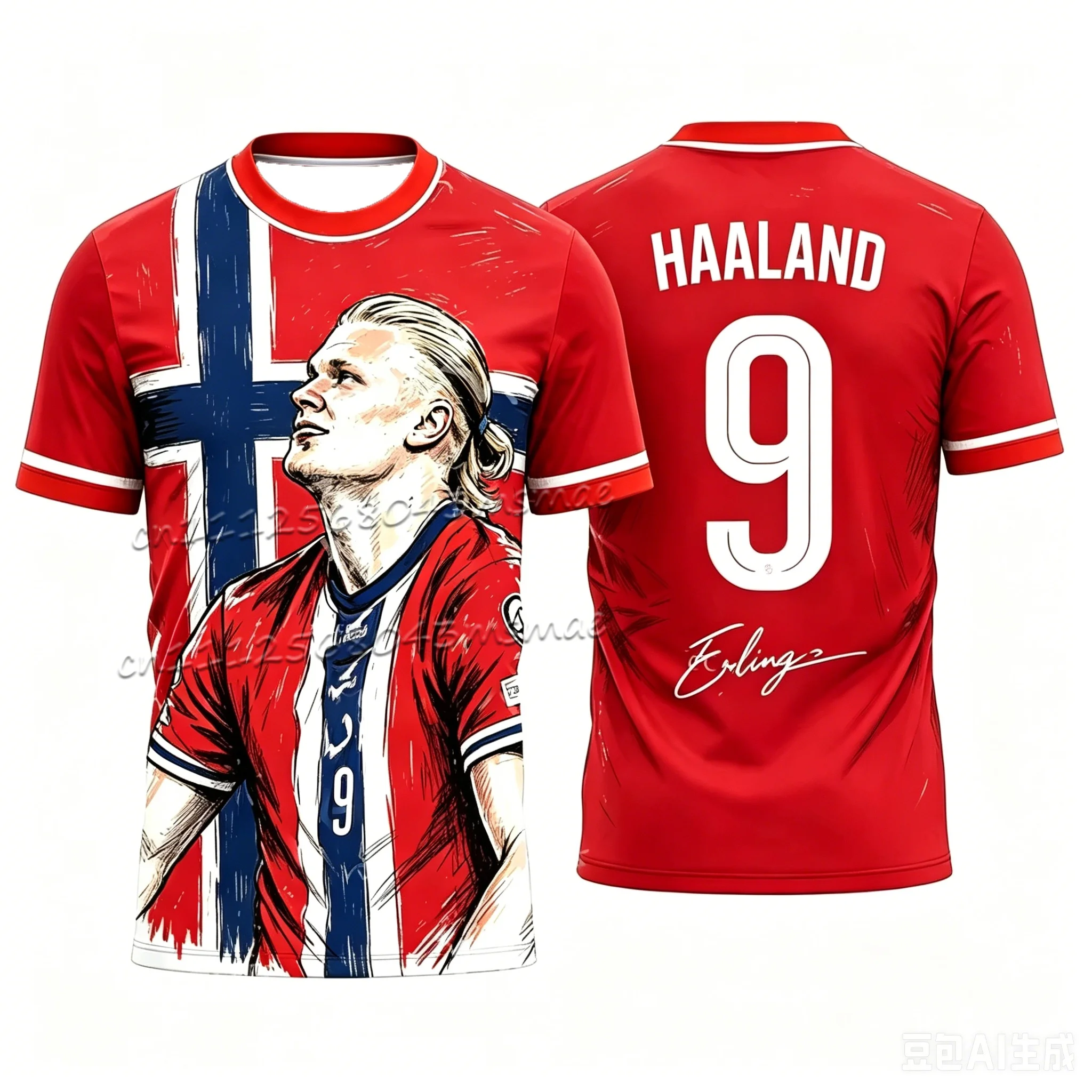 Haaland Gedenk-3D-gedrucktes Fußballtrikot – Atmungsaktives Sommer-Fan-Shirt für Outdoor-Sportarten, Unisex-Alltags- und Kinder-Oberteil – Detail 9