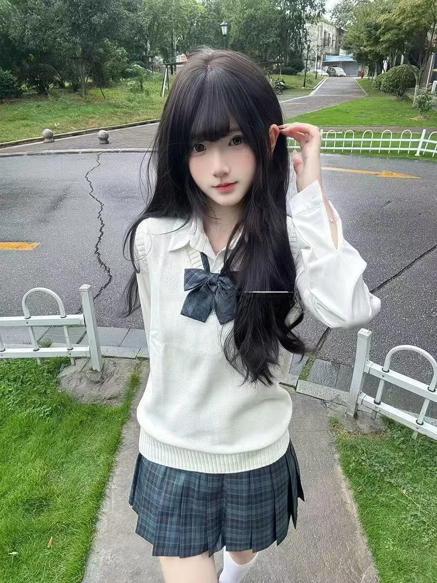 

Оригинальный вязаный свитер JK orm, длинный све, простой цвет, сакура, с узором из морских водорослей для девочек, полный комплект, женский ансамбль Faion