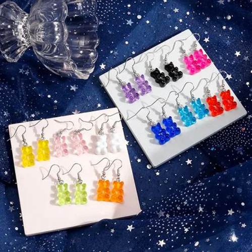 Leslie heiß verkaufen schöne bunte Harz Glitter Gummibärchen Ohrringe für Frauen Mini Bär Ohrring Bff Mädchen Kinder Geburtstags geschenke – Detail 17