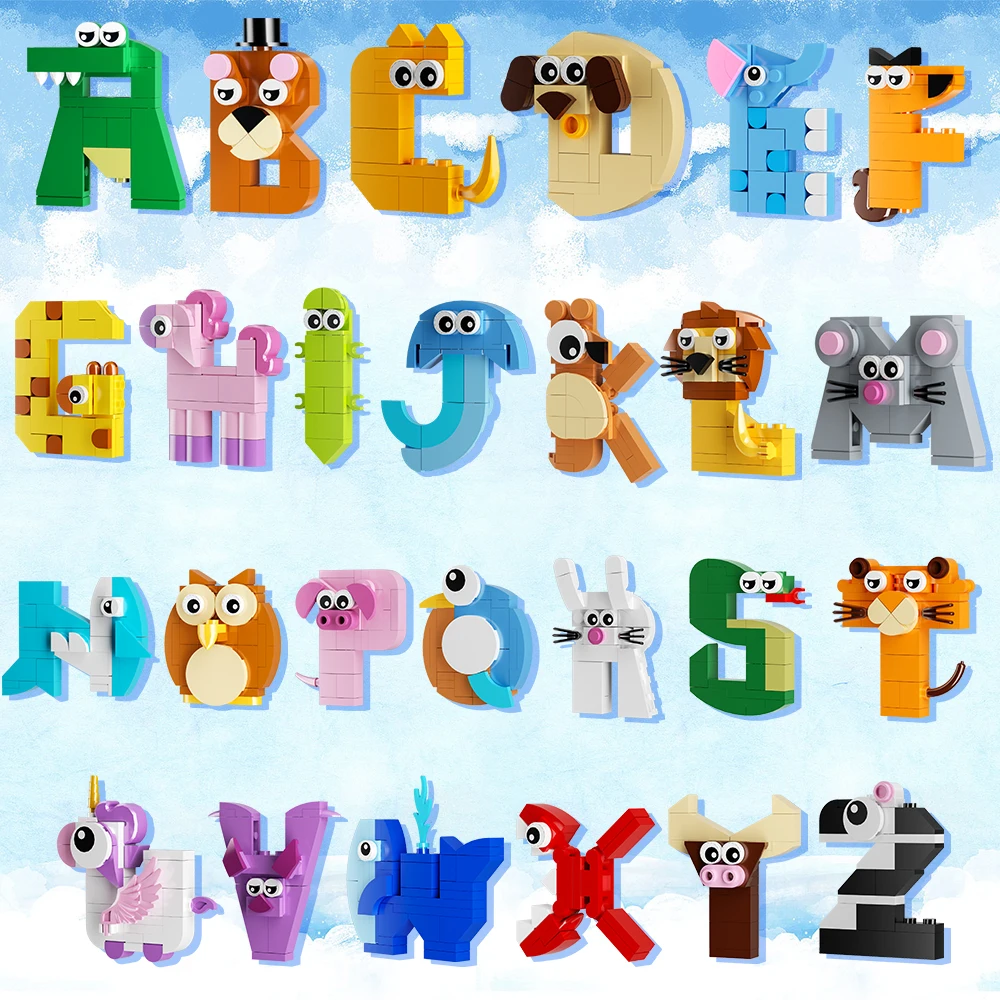 Gobricks Alphabet Animals Building Blocks Creative Toys Model Gift Box For Kids Boys Girl Educational Birthday DIY Bricks Sets