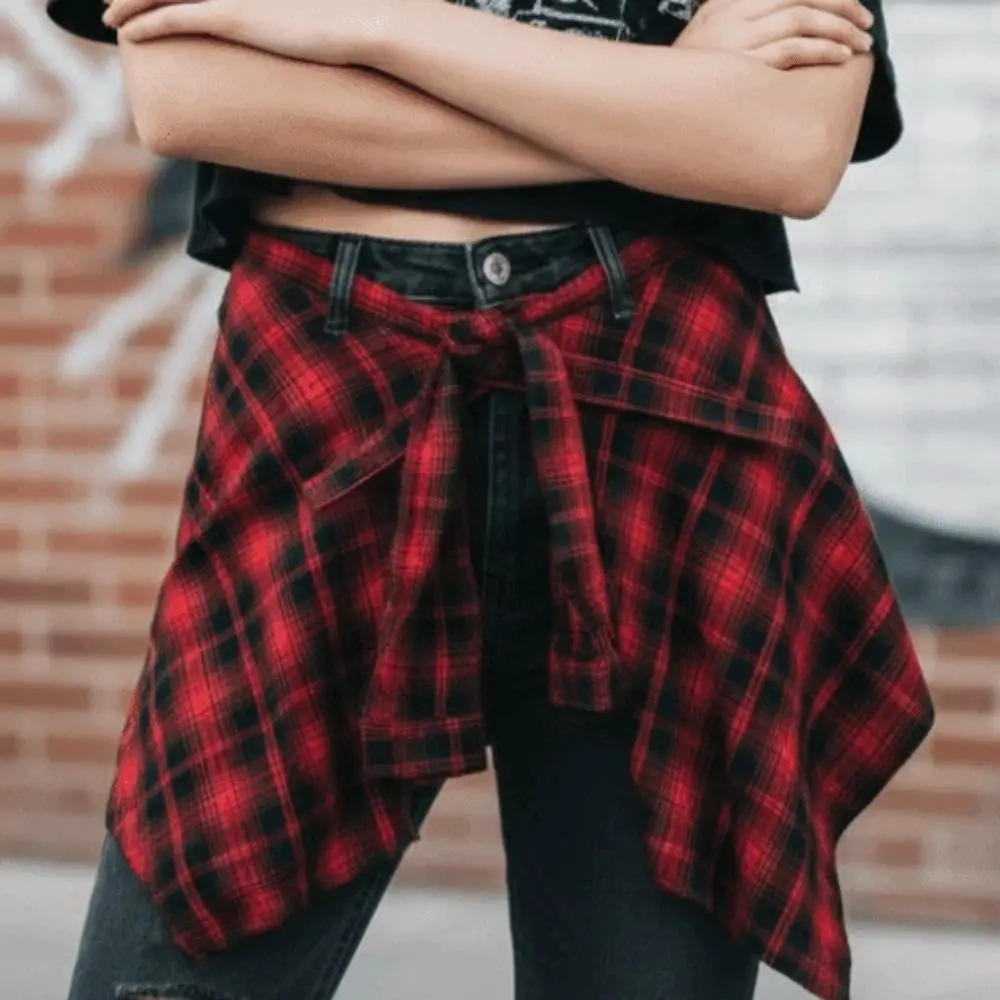Half Body Skirt Korean Style Plaid Skirt Belted Hip-hop High Waist Mini A-line Shortskirt Y2K Underskirt Waist Seal Skirt Daily