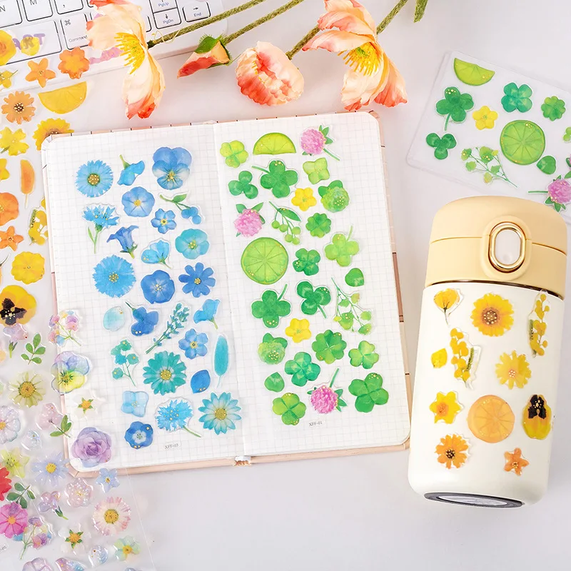 Dreamy Floral Crystal Gel Stickers Gold Foil 3D Clear Jelly Decals for Journal Phone Case Nail Art Transparent Embellishments