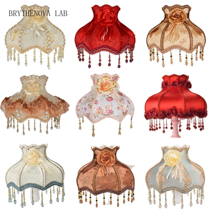 Luxury European Style Lampshade Light Lamp Cover Nordic Home Court Decor Vintage High-end Cloth Art Bead Lace Lampshade