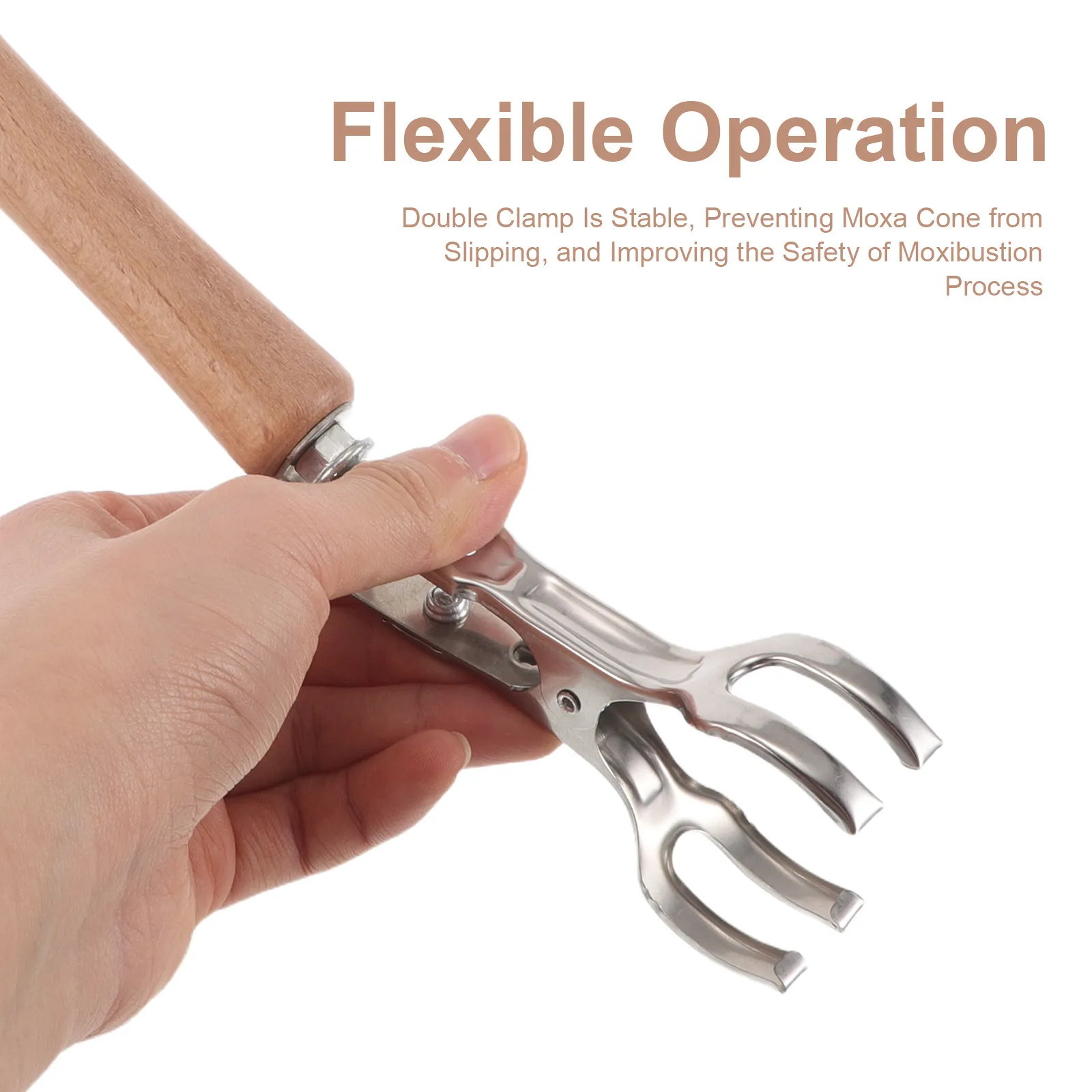Handheld Moxibustion Clip Tool Portable Wooden Handle Heat-Resistant Anti-Scald Moxa Stick Holder Self-Treatment Moxibustion