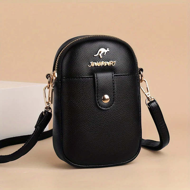 

Chic Mini Crossbody Phone Bag for Women - Fashionable Faux Leather with Detachable Strap, Zip Closure, Solid Color