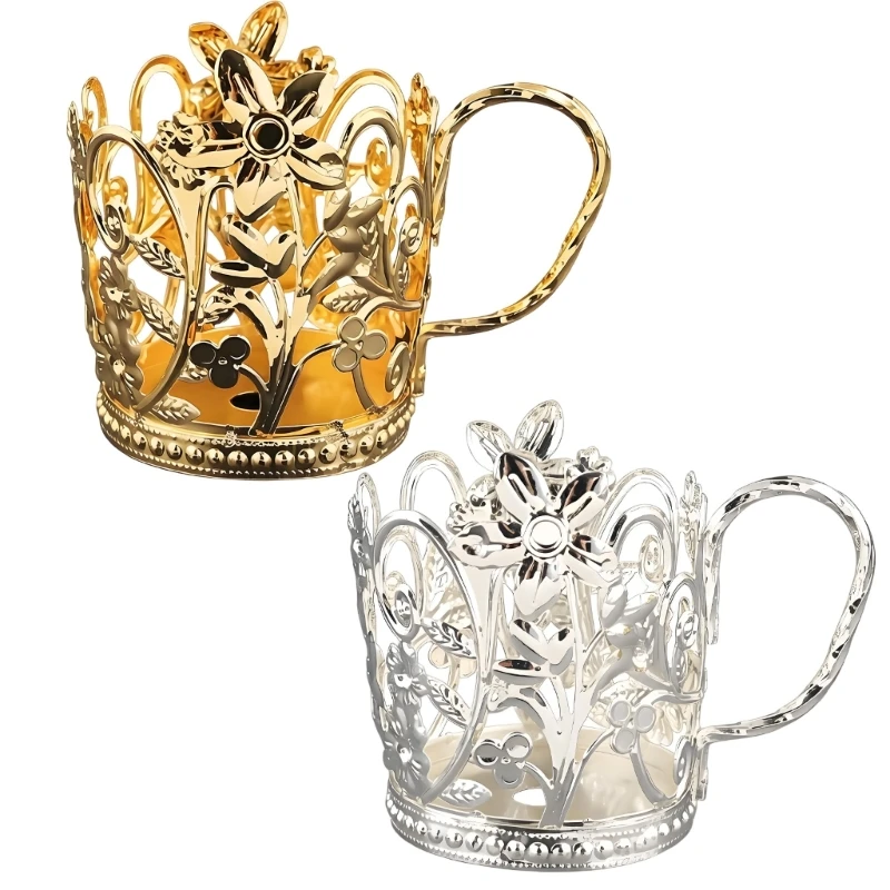 547F Tea Cup Stand with Metal Cutout Frame and Side Handle for Warm Cup Service on Tea Table or Reception Desk Use Daily