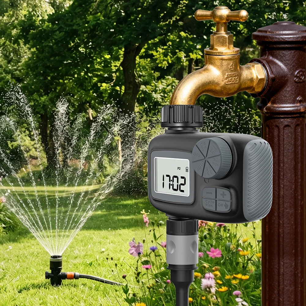 Automatic Irrigation Watering System 1-Way Water Timer LCD Display Irrigation Controller Timed Sprinkler for Outdoor Garden Yard
