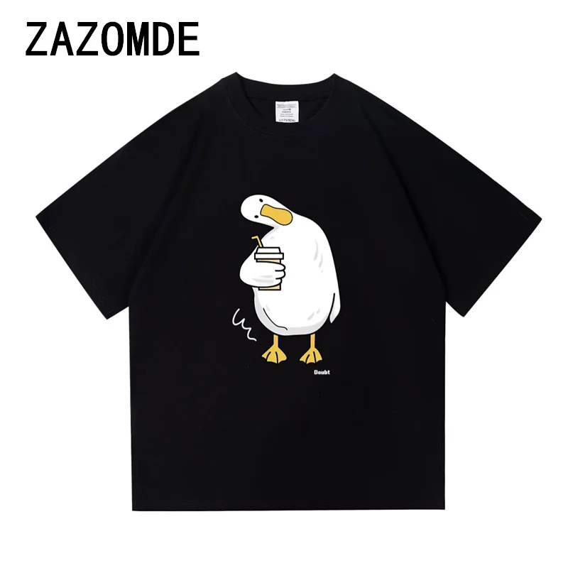 ZAZOMDE Cartoon Duck Print T Shirts Man High Street Cotton Tee Clothes Creativity Short Sleeve Fashion Couple Loose Top T-Shirts