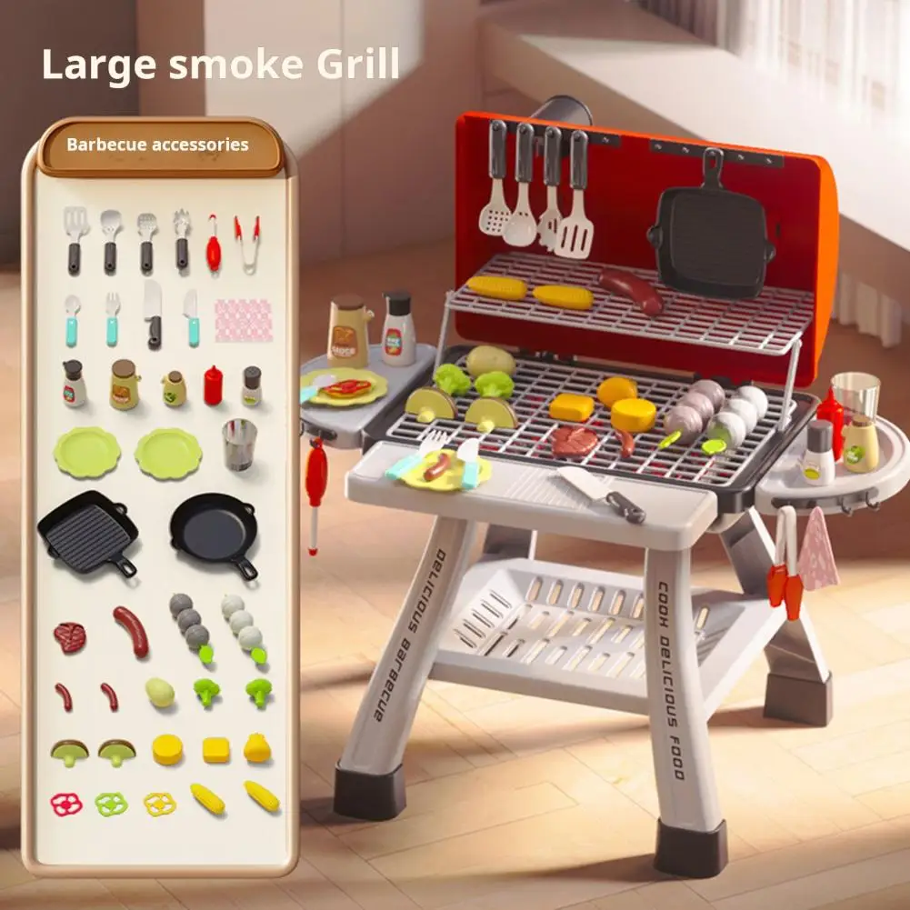 Mini Kitchen Bbq Toy Set Bbq Grill Toy Set with Realistic Smoke Sound Effects for Kids Pretend Play Kitchen for Toddlers