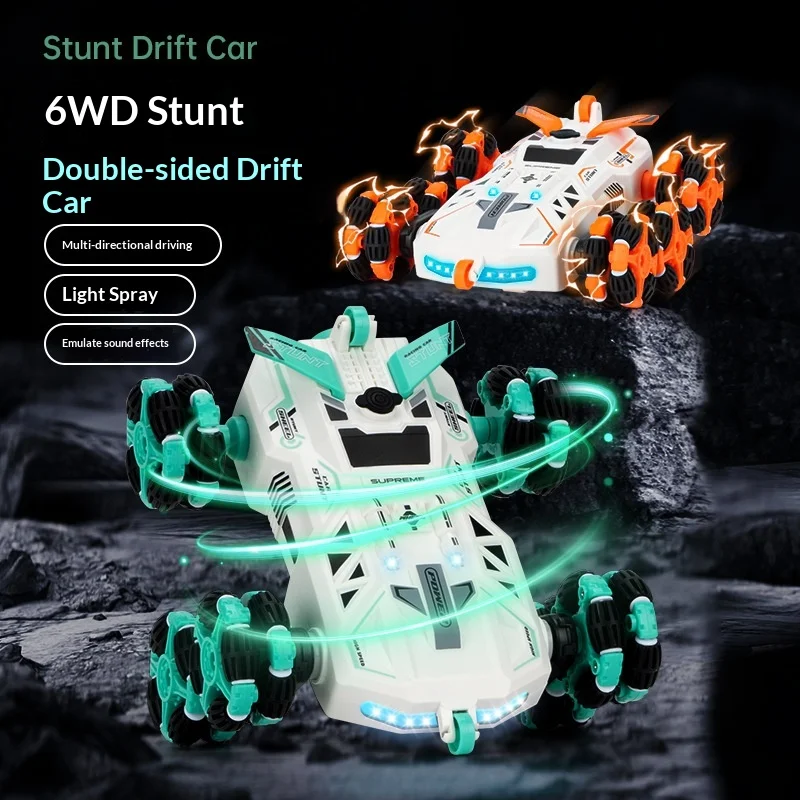 รถบังคับวิทยุหกล้อแบบสวิงอาร์ม ควบคุมด้วยท่าทาง แปลงร่างได้ บังคับดริฟท์ พ่นควัน ปีนป่าย ขับเคลื่อนออฟโรด