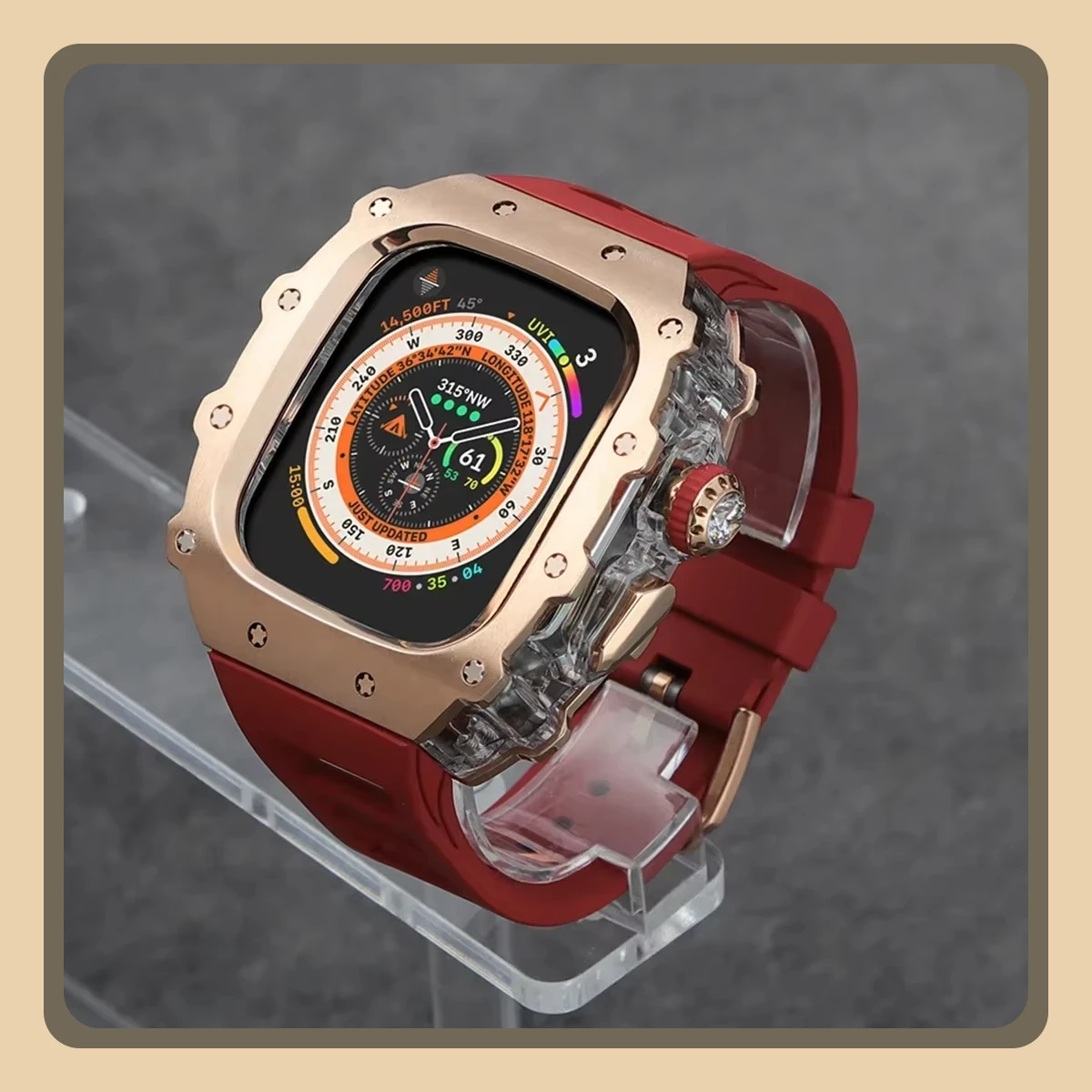 高級修正キット Apple Watch ウルトラ 2 49 ミリメートル 45 ミリメートル 44 ミリメートルステンレス鋼ケース IWatch 9 8 7 6 クリスタルボタンスポーツバンド