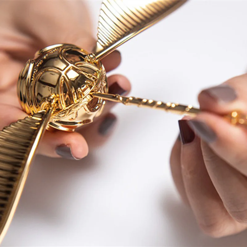 The Golden Snitch Action Figure Toys Proposal Ring Box With Wing Yellow Brass Metal Ring Storage Decoration Model