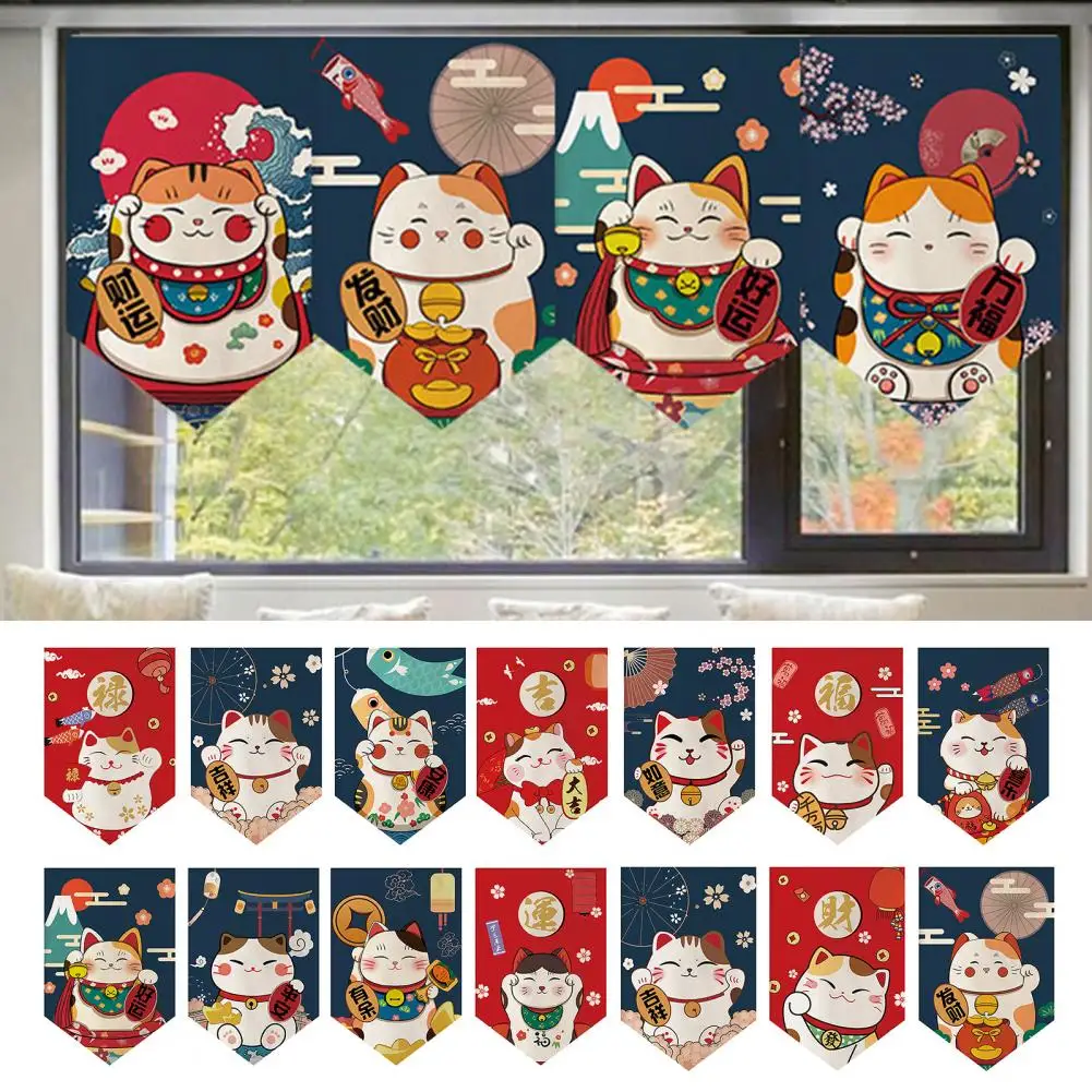 Partition Half-curtain  Beautiful Lucky Cat Pennant Kitchen Short Door Drape Screen  Easy to Install Door Screen